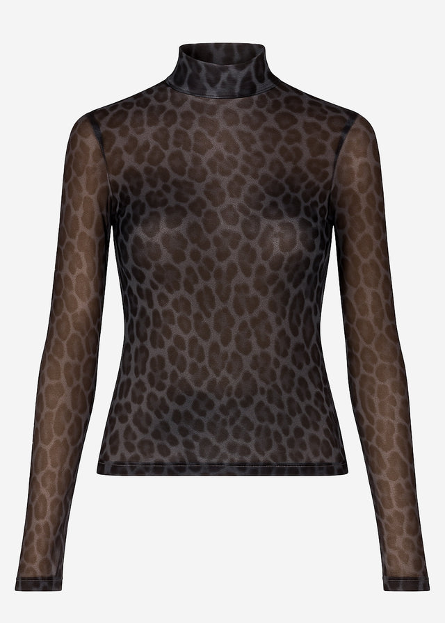 Mesh Langarmshirt mit Leo-Print - grau