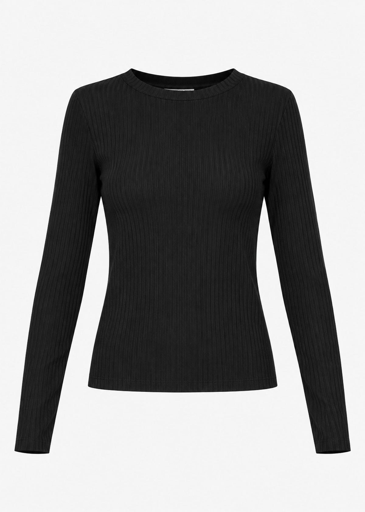 Langarmshirt in Rippstruktur - schwarz