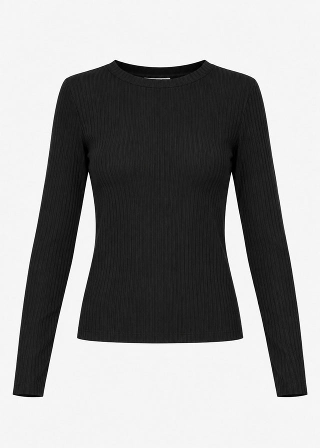 Long-sleeved top with ribbed texture - black