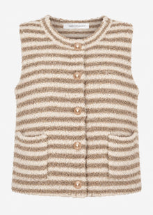 Gestreifte Bouclé-Weste mit Taschen - beige-offwhite