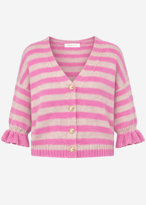 Gestreifter Cardigan mit 3/4-Ärmeln - pink