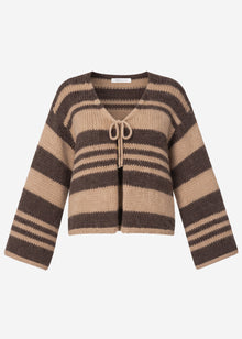 Striped cardigan with tie fastening - brown-beige
