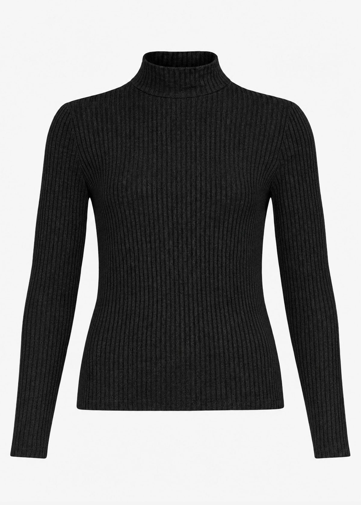 Ribbed long-sleeved top with funnel neck - black