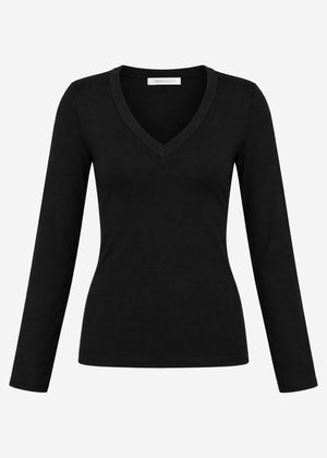 Langarmshirt mit V-Ausschnitt - schwarz