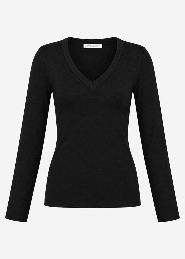 Langarmshirt mit V-Ausschnitt - schwarz