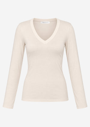 Long-sleeved top with V-neck - light beige