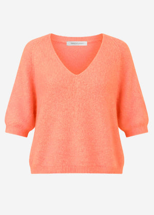 Knitted top with V-neck - coral