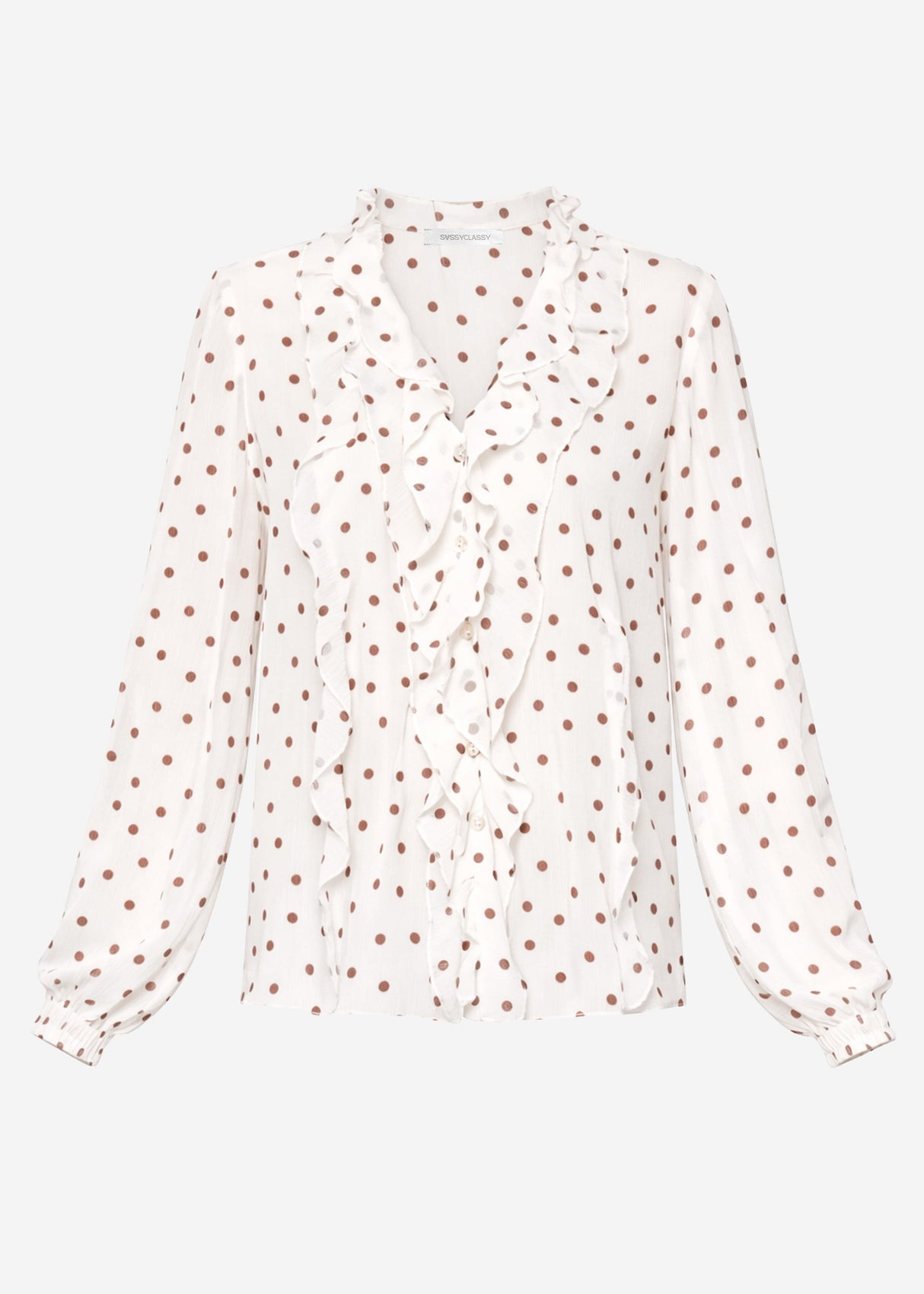 Chiffon Bluse mit Volants und Punktemuster - offwhite