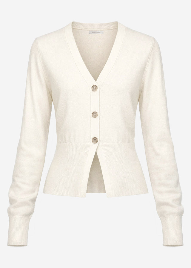 Fitted cardigan with button placket - off-white
