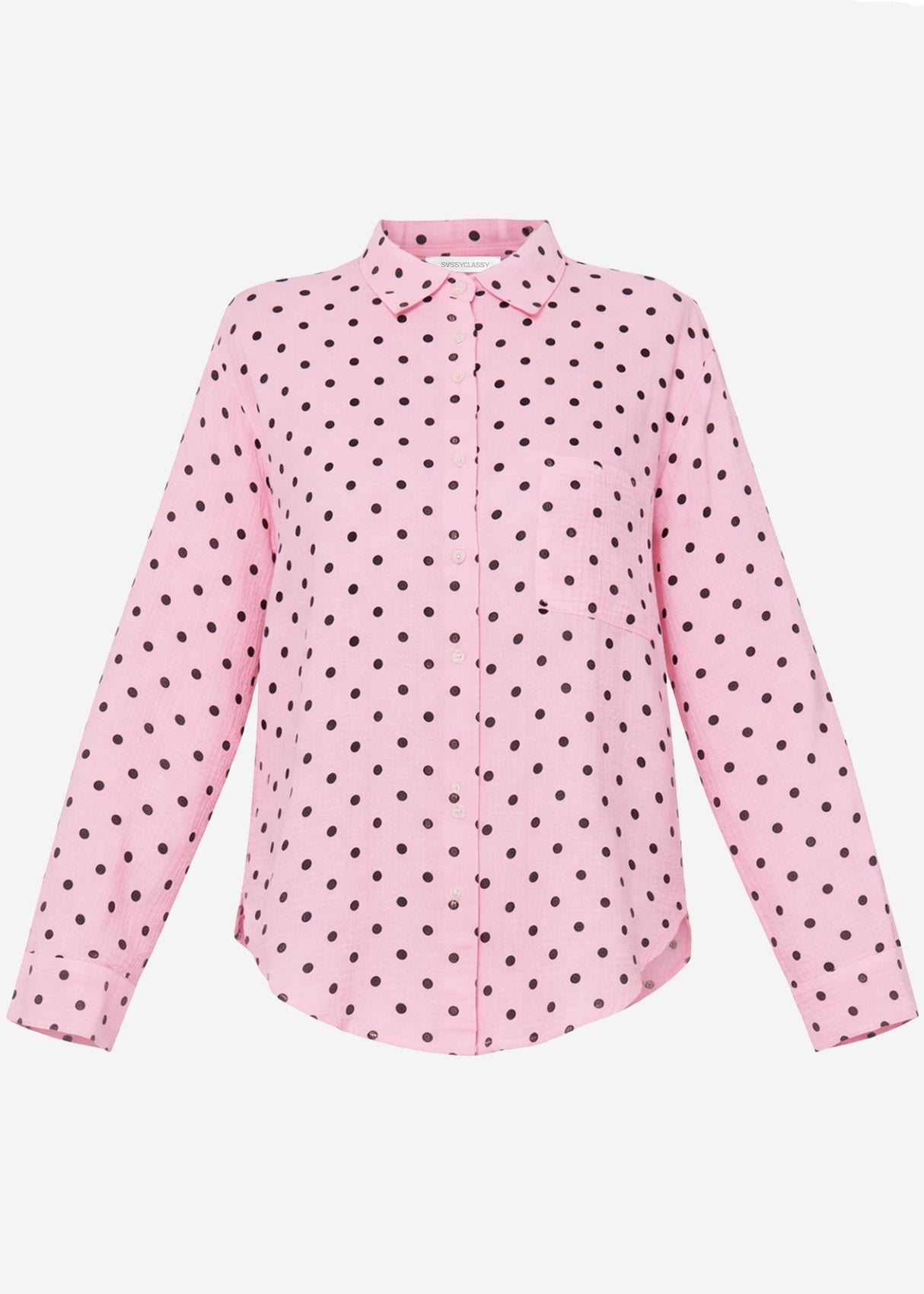 Oversize Musselin Bluse mit braunen Punkten - rosa