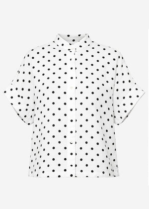 Kurzarm Musselin Bluse mit Punkten - weiß