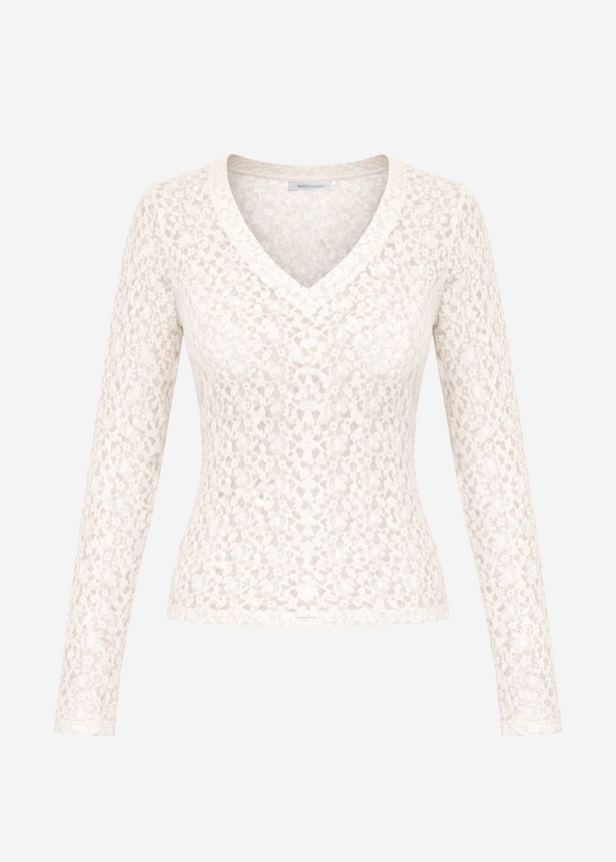 Langarm Spitzenshirt mit V-Ausschnitt - offwhite