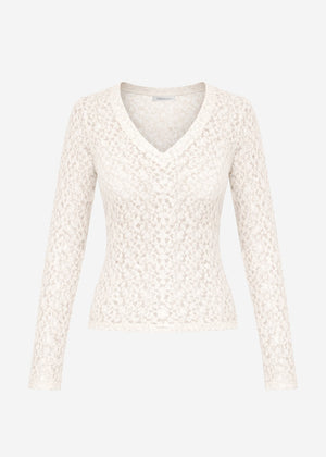 Langarm Spitzenshirt mit V-Ausschnitt - offwhite