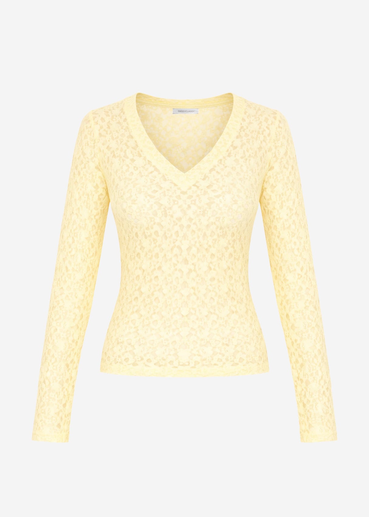 Langarm Spitzenshirt mit V-Ausschnitt - buttergelb