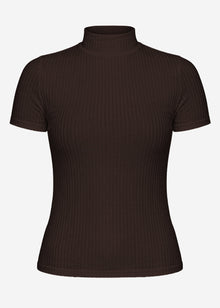T-Shirt in Rippstruktur mit Stehkragen - braun