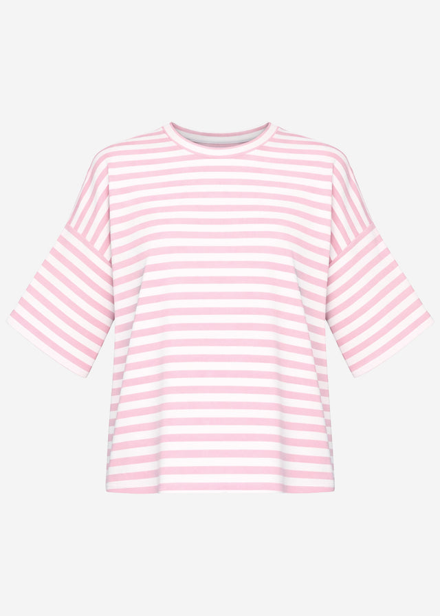 Oversized T-shirt with stripes - rose-white