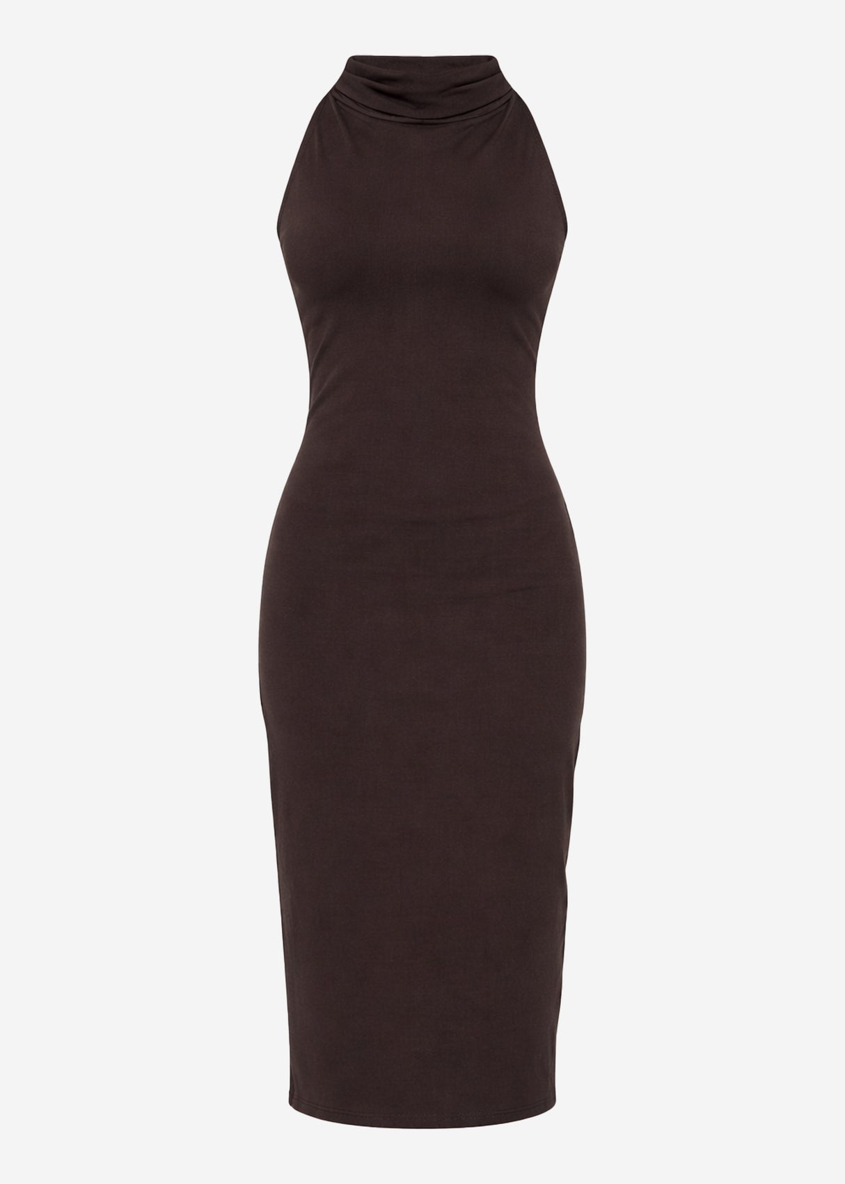 Midikleid mit Stehkragen und Rückenschlitz - braun