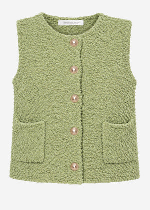 Bouclé-Weste mit Taschen - grün