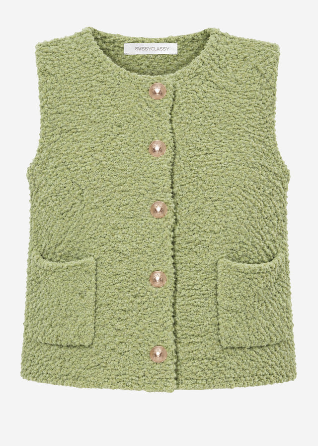 Bouclé-Weste mit Taschen - grün
