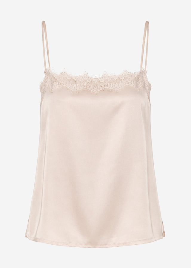 Satin Top mit Spitze - beige