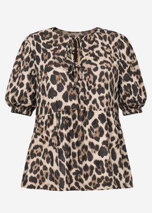 Kurzarm Musselin Bluse mit Leo-Print - braun