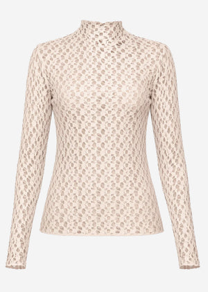Langarmshirt aus Spitze - beige