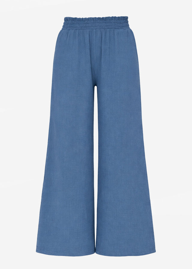 Musselin Hose mit weitem Bein - jeansblau