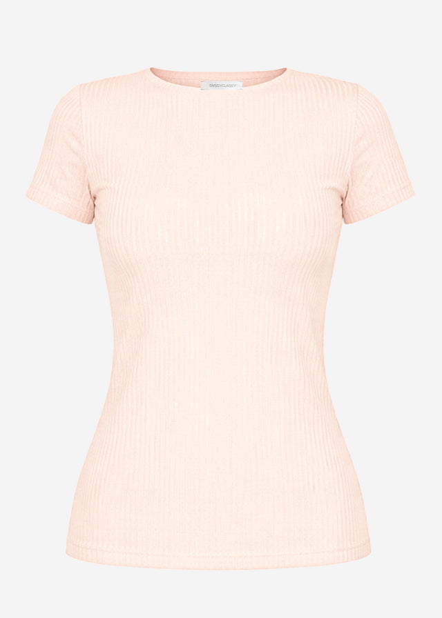 T-Shirt in geripptem Jersey - rosa
