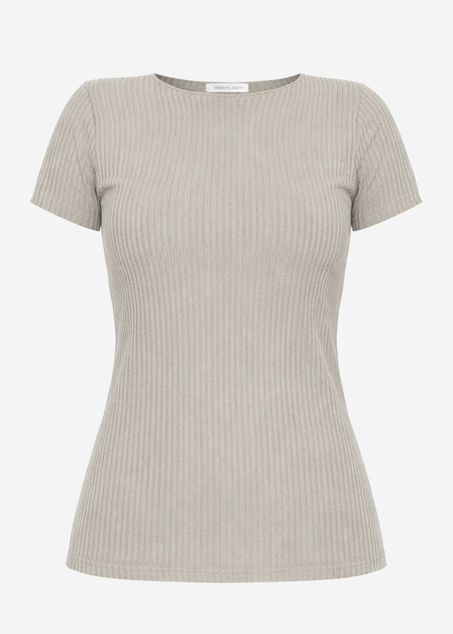 T-Shirt in geripptem Jersey - taupe