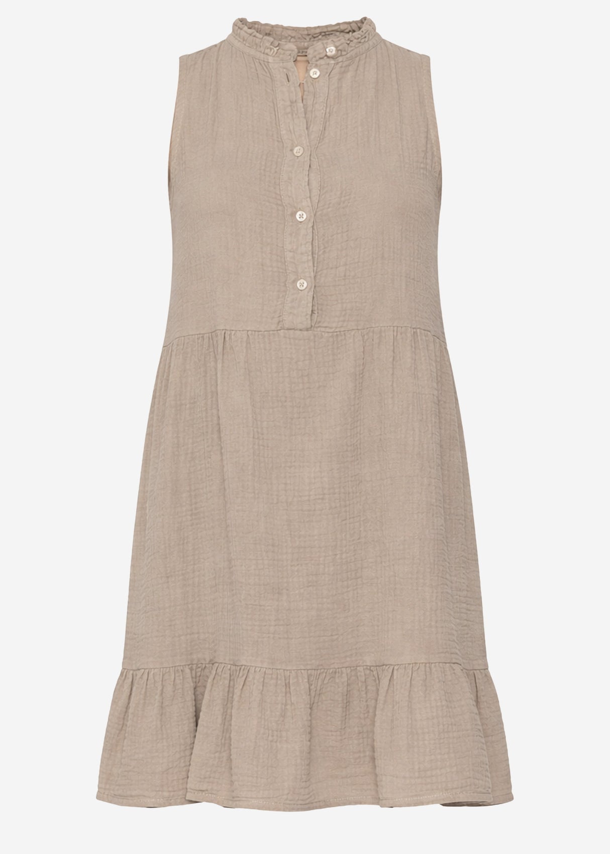 Ärmelloses Musselin Kleid mit Volants - taupe