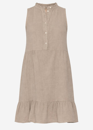 Ärmelloses Musselin Kleid mit Volants - taupe