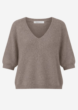 V-neck knit top - taupe