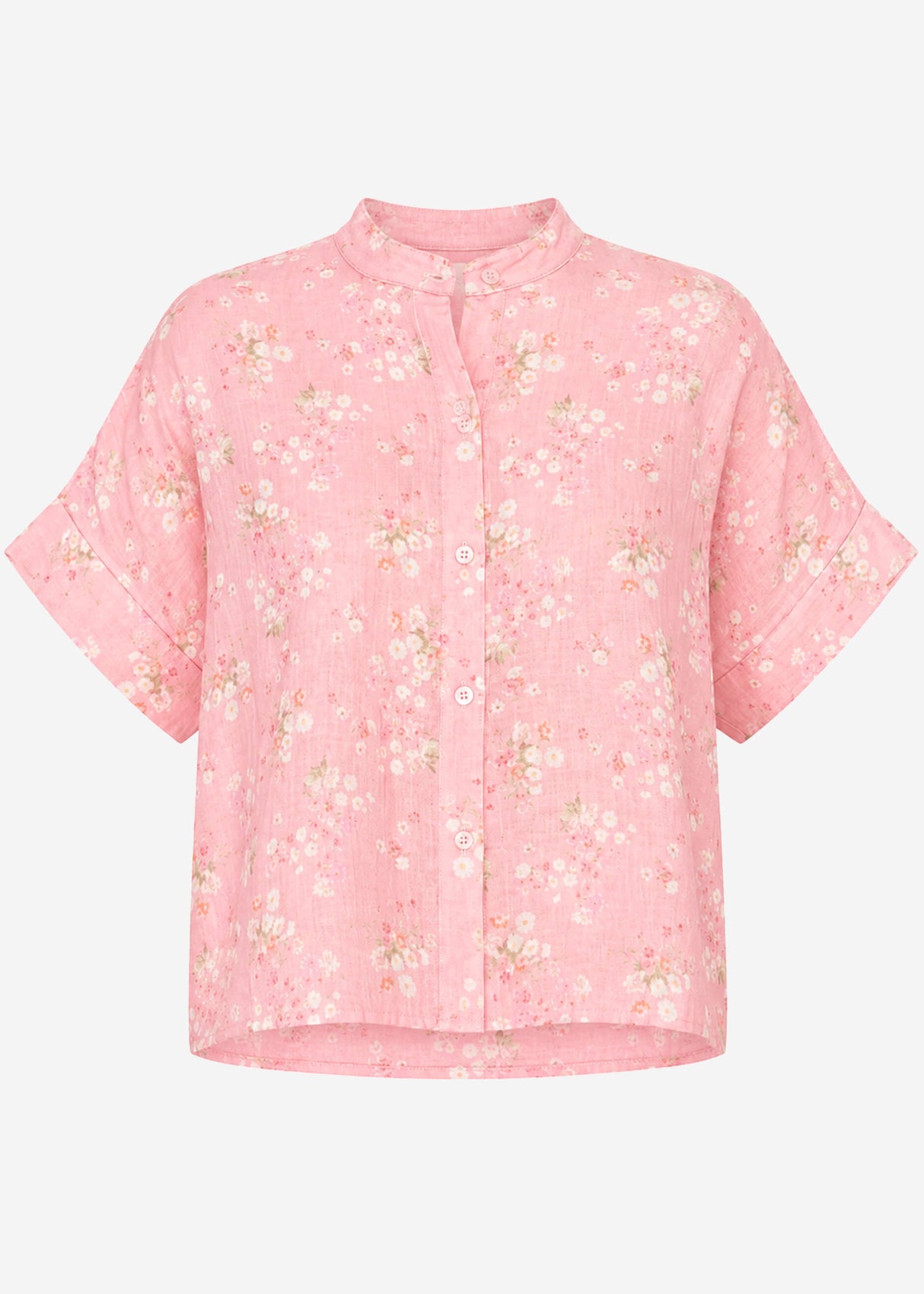 Kurzarm Musselin Bluse mit Blumenprint - rosa