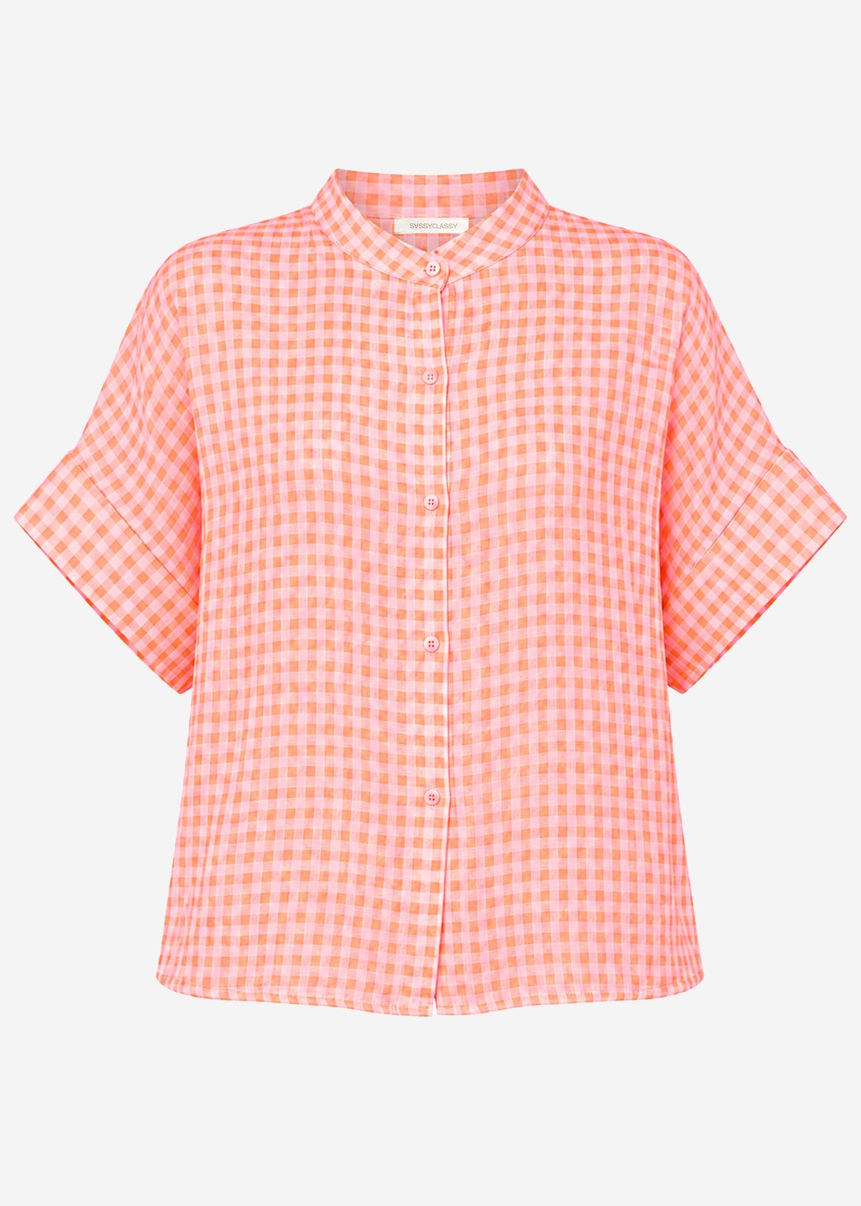 Kurzarm Musselin Bluse mit Vichy-Print - koralle