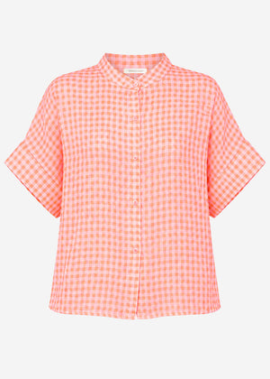 Kurzarm Musselin Bluse mit Vichy-Print - koralle