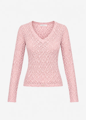 Langarm Spitzenshirt mit V-Ausschnitt - rosa