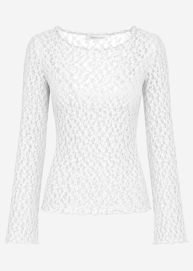 Long-sleeved lace top with wide sleeves - off-white