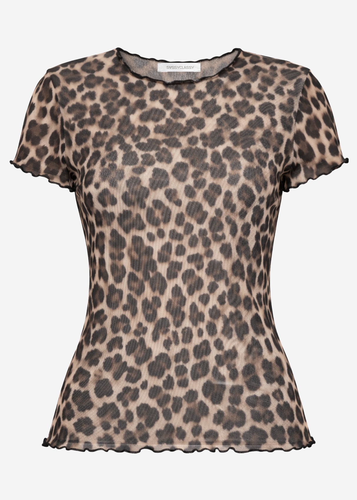 Mesh T-Shirt mit Leo-Print - braun