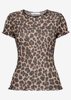 Mesh T-Shirt mit Leo-Print - braun