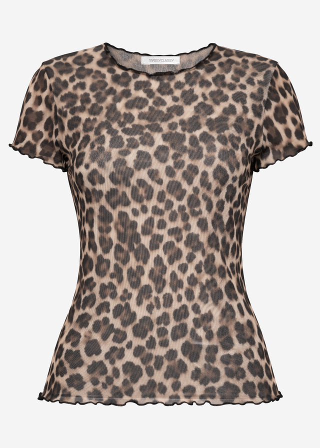 Mesh T-Shirt mit Leo-Print - braun