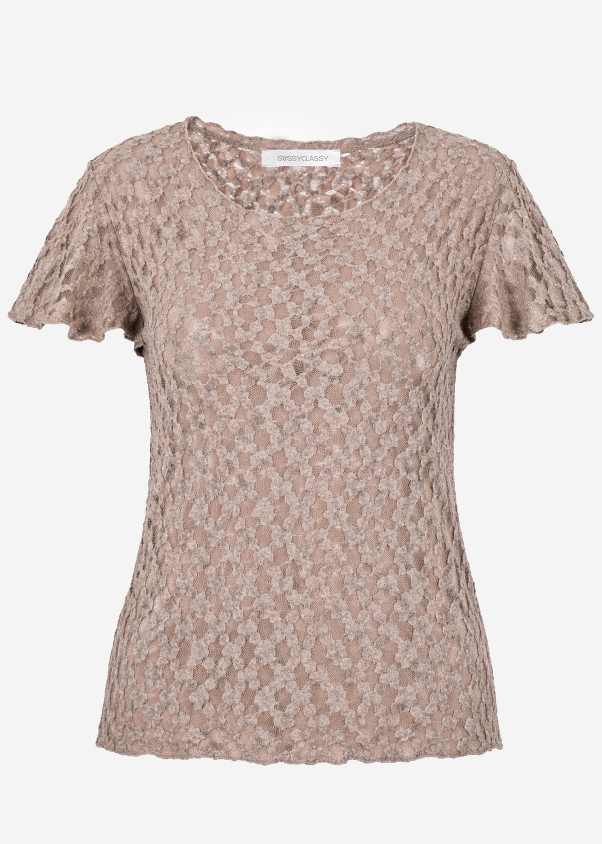 Spitzen T-Shirt mit Flügelärmel - taupe