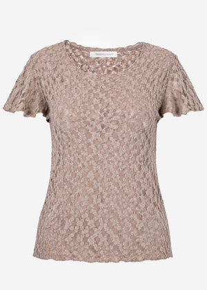 Spitzen T-Shirt mit Flügelärmel - taupe