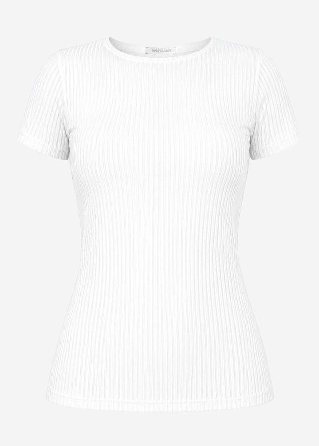 T-Shirt in geripptem Jersey - offwhite
