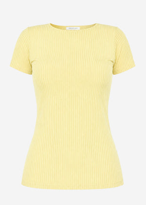 T-Shirt in geripptem Jersey - gelb