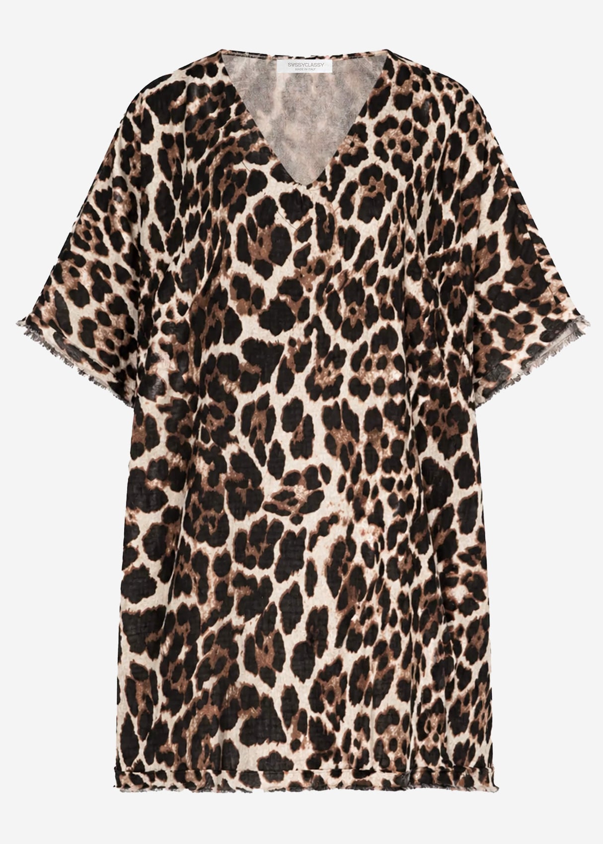 Musselin Tunika mit Leo-Print - braun