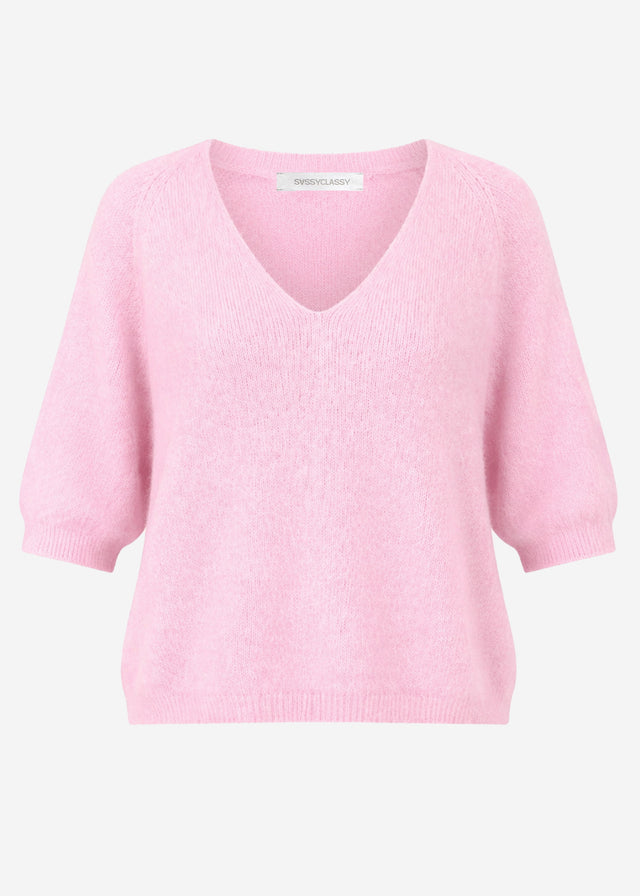 Knit top with V-neck - rose