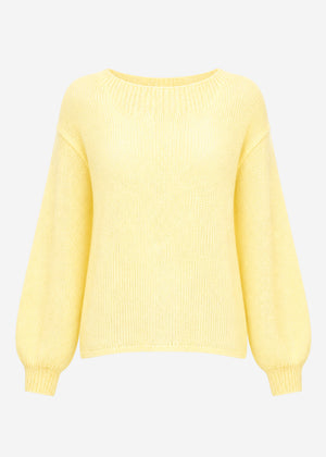Leicht transparenter Feinstrickpullover - buttergelb