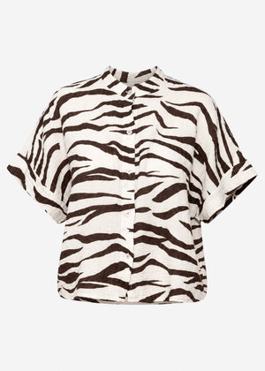 sassyclassy Kurzarm-Musselinbluse mit Zebra-Muster - beige-braun