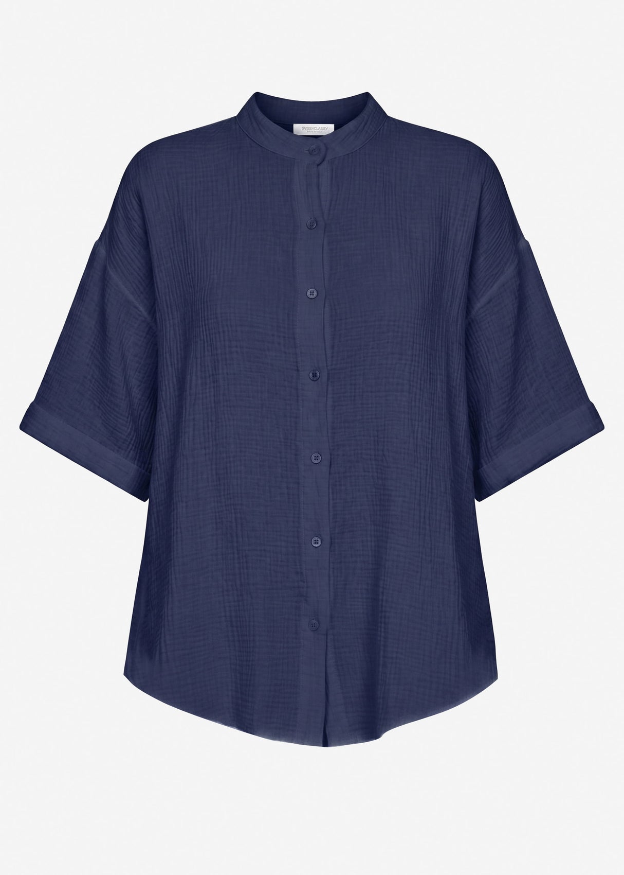 Musselin Bluse mit halblangen Ärmeln - dunkelblau