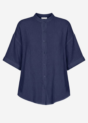 Musselin Bluse mit halblangen Ärmeln - dunkelblau